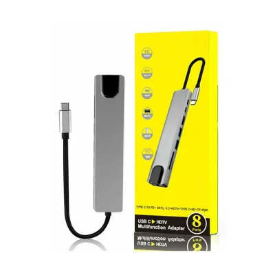 تبدیل TYPE-C TO USB3+TYPE-C+LAN+HDMI 4K 8PORT کمبو