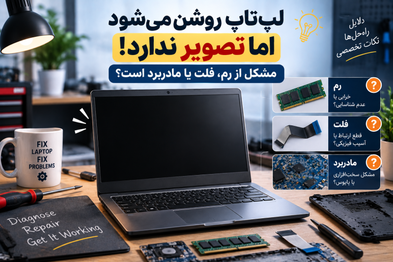 لپ تاپ روشن می‌شود ولی تصویر ندارد